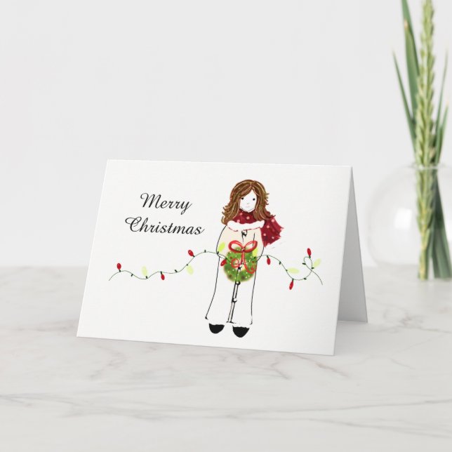 Tarjeta Festiva Chica preparándose para la temporada de vacaciones (Anverso)