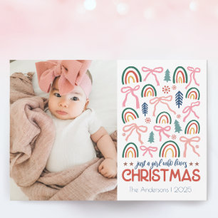 Tarjeta Festiva Chica que ama a los Navidades retro