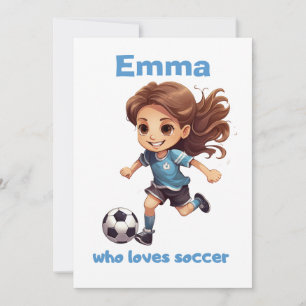Tarjeta Festiva Chica que ama el fútbol con tu nombre