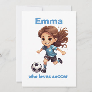 Tarjeta Festiva Chica que ama el fútbol con tu nombre