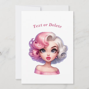 Tarjeta Festiva Chica Retro Glamour Animada Belleza Linda de Dibuj