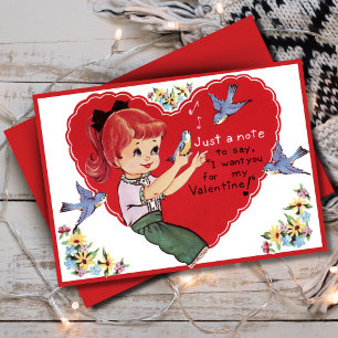 Tarjeta Festiva Chica Retro Vintage con Personalizado Bluebirds Va