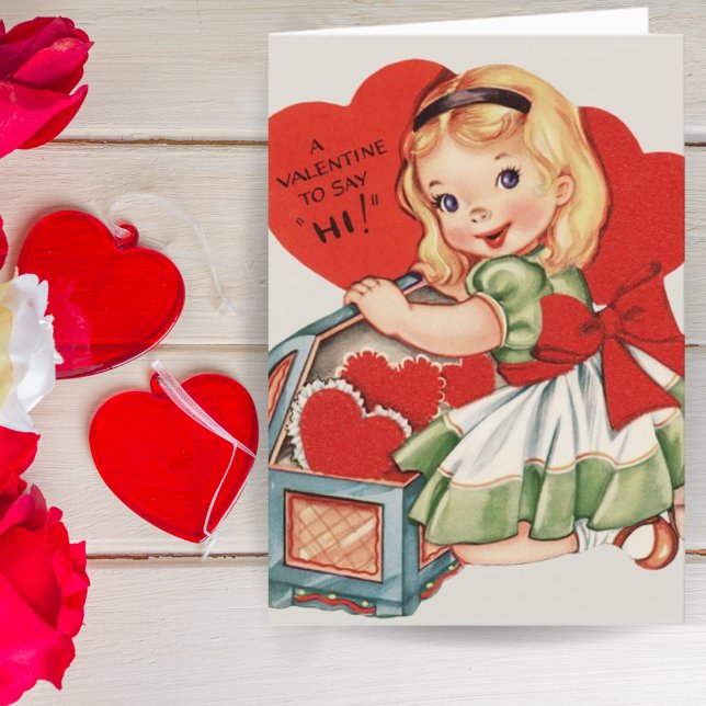Tarjeta Festiva Chica Retro Vintage Día de San Valentín Personaliz (Subido por el creador)