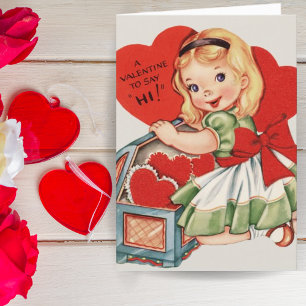 Tarjeta Festiva Chica Retro Vintage El día de San Valentín Persona