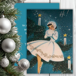 Tarjeta Festiva Chica retro vintage en Navidades Personalizados bl