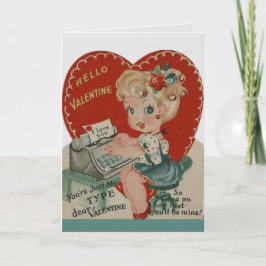Tarjeta Festiva Chica Retro Vintage Mecanógrafa Día de San Valentí