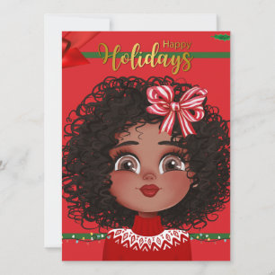 Tarjeta Festiva Chica Rizada de Felices Fiestas