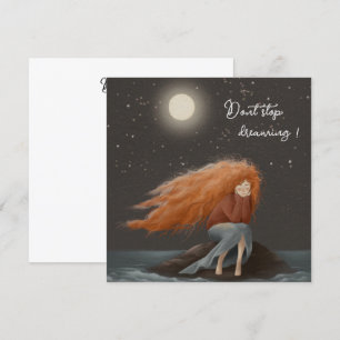 Tarjeta Festiva chica romántico soñador con pelo rojo
