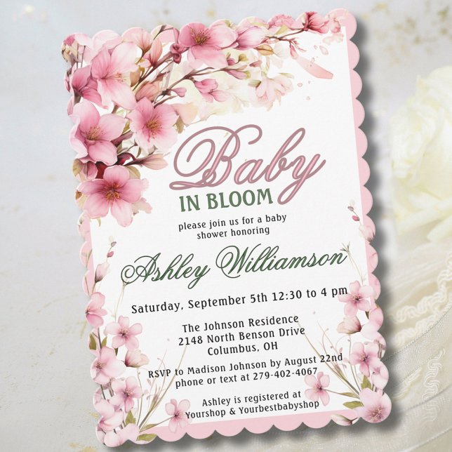 Tarjeta Festiva Chica rosa floral bebé en acuarela en flor (Subido por el creador)