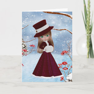 Tarjeta Festiva Chica rubio, Navidades, Nieve