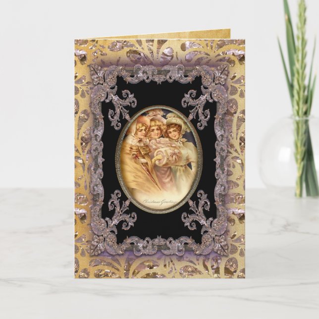 Tarjeta Festiva Chica saluda a Victorian (Anverso)