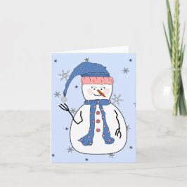 Tarjeta Festiva Chica Snowman, Nieve y arte primitivo caprichoso