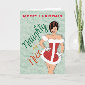 Tarjeta Festiva Chica travieso o Niza en el vestido de Santa