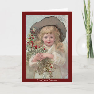 Tarjeta Festiva Chica victoriano con Navidades Holly