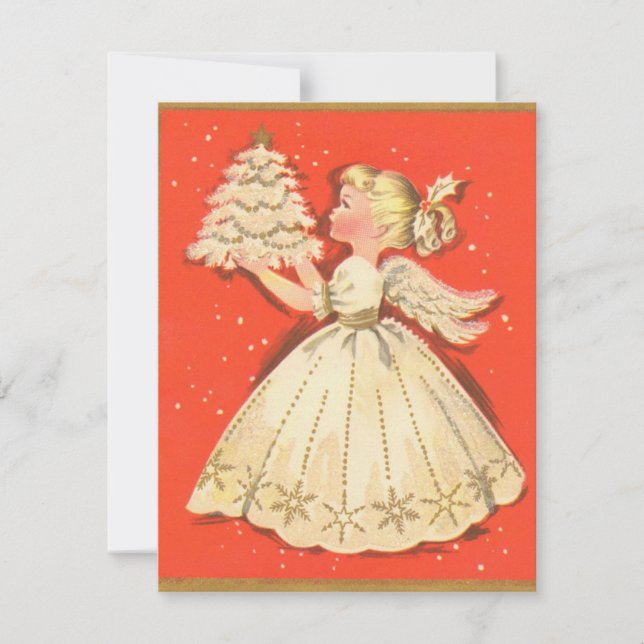 Tarjeta Festiva Chica Vintage Christmas Angel (Anverso)