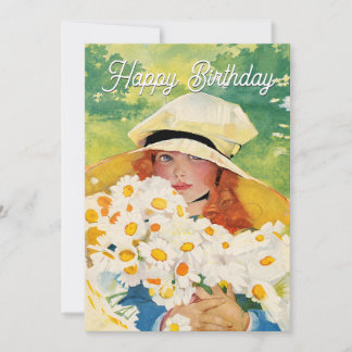 Tarjeta Festiva Chica Vintage con Margaritas