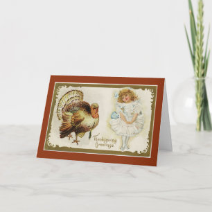 Tarjeta Festiva Chica Vintage con Turquía