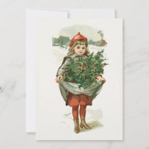 Tarjeta Festiva Chica Vintage De Acuarela Con Navidades De Árbol