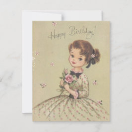 Tarjeta Festiva Chica Vintage De Cumpleaños Con Flores