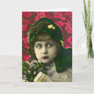 Tarjeta Festiva chica vintage en navidades