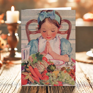 Tarjeta Festiva Chica Vintage Orando Acción de Gracias Religiosa