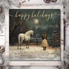 Tarjeta Festiva Chica y caballo | Navidades de invierno de Luna Ll