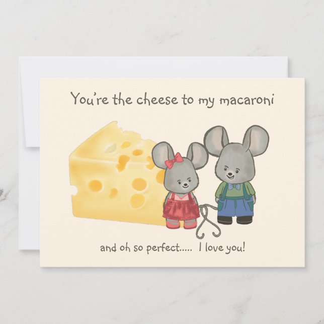 Tarjeta Festiva Chica y ratón de niño | Eres el queso para mi (Anverso)