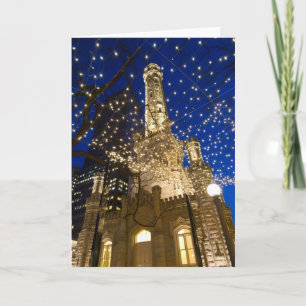 Tarjeta Festiva Chicago, Illinois, torre de agua vieja con día de