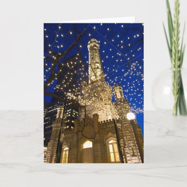 Tarjeta Festiva Chicago, Illinois, torre de agua vieja con día de (Anverso)