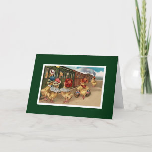 Tarjeta Festiva Chicas amarillas en el tren - Arte antropomórfico