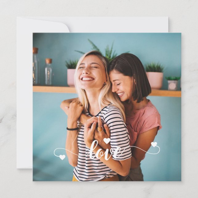 Tarjeta Festiva Chicas Amor Blanco Escritura Con Corazón San Valen (Anverso)