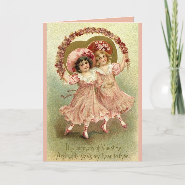 Tarjeta Festiva Chicas con flores - San Valentín victoriano (Anverso)
