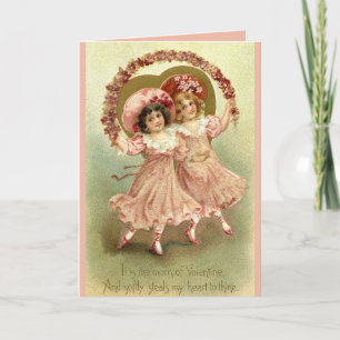 Tarjeta Festiva Chicas con flores - San Valentín victoriano