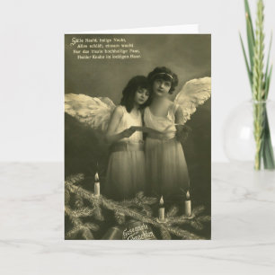 Tarjeta Festiva chicas de ángeles de época en navidades