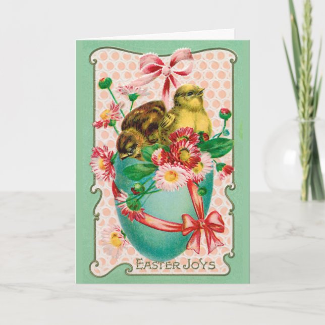 Tarjeta Festiva Chicas de época con saludo de Pascua de Huevo de P (Anverso)