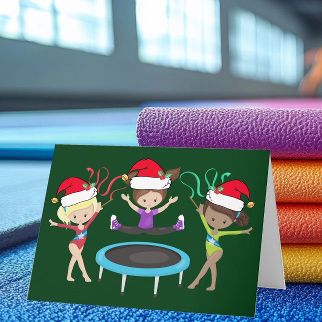 Tarjeta Festiva Chicas de gimnasia en Santa Hats Cute (Subido por el creador)