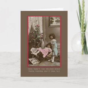 Tarjeta Festiva chicas de navidades victorianos jugando al humor