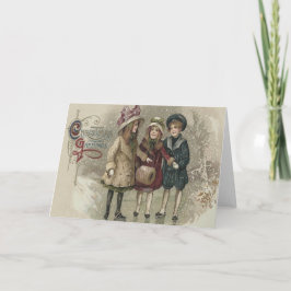 Tarjeta Festiva Chicas de nieve de hielo estanque congelado