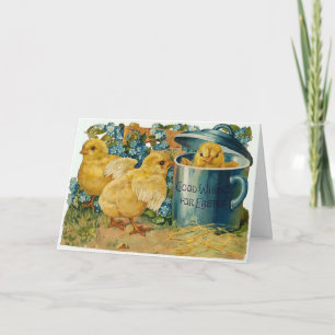 Tarjeta Festiva Chicas de Pascua Amarillas Vintage,