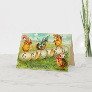 Tarjeta Festiva Chicas de Pascua con Gorras