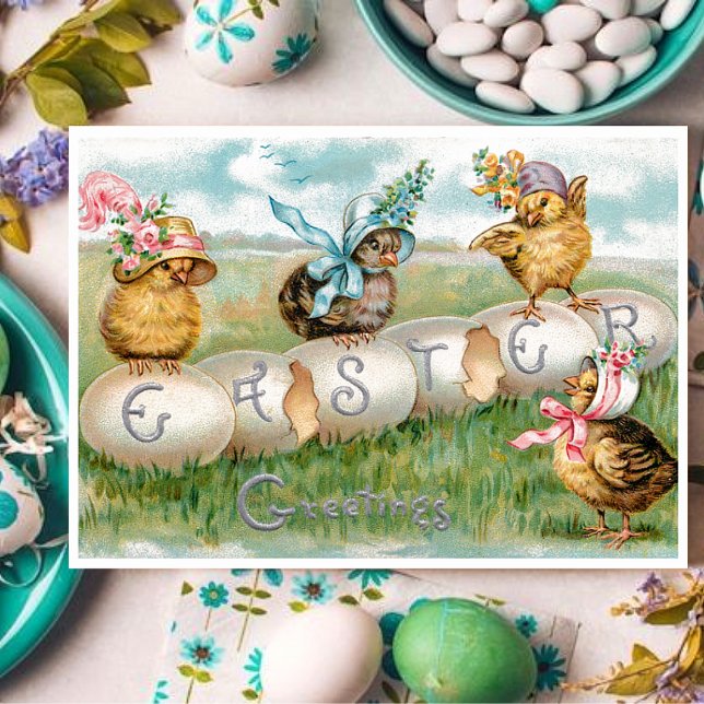 Tarjeta Festiva Chicas de Pascua y Huevos de Pascua (Subido por el creador)
