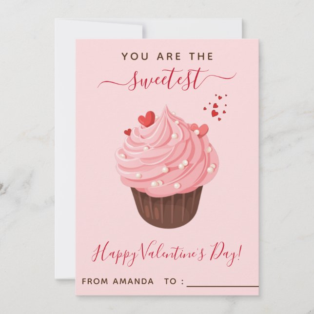 Tarjeta Festiva Chicas de pastel rosa El día de San Valentín de au (Anverso)