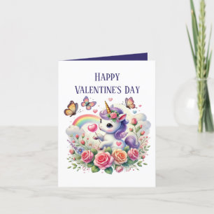 Tarjeta Festiva Chicas de San Valentín lindo unicornio agregar men