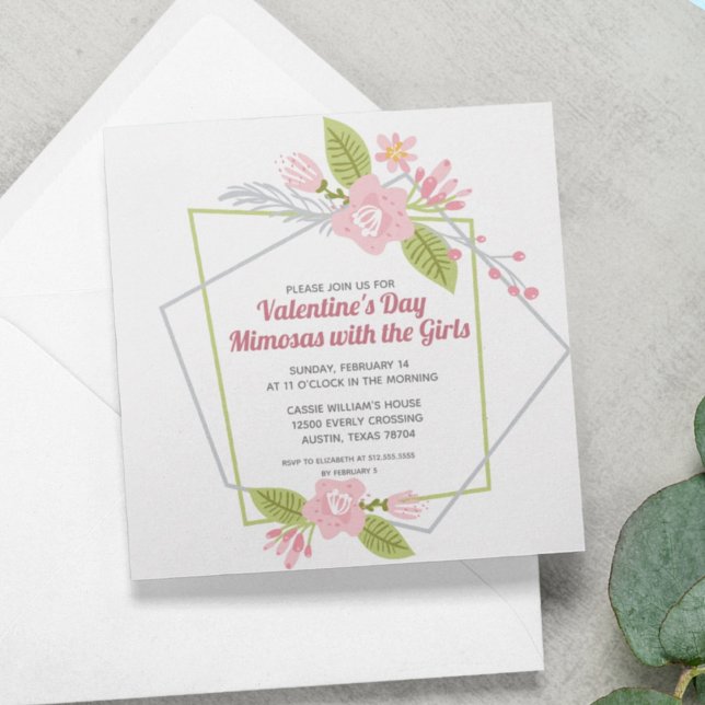 Tarjeta Festiva Chicas Día de San Valentín Galentines Fiesta Flora (Subido por el creador)