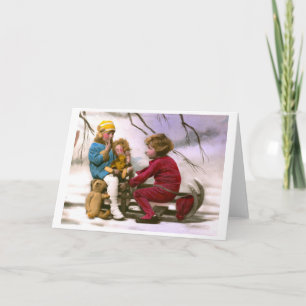Tarjeta Festiva Chicas franceses jugando con juguetes