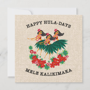Tarjeta Festiva Chicas Hula Celestiales de Vacaciones Hawaianas