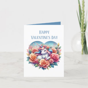 Tarjeta Festiva Chicas lindas unicornio Feliz día de San Valentín 