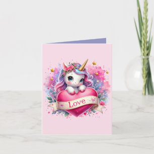 Tarjeta Festiva Chicas lindas unicornio San Valentín añadir mensaj