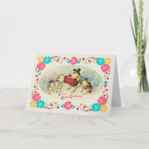 Tarjeta Festiva Chicas musicales de la época de Pascua con fronter