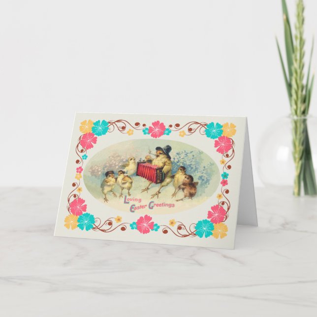 Tarjeta Festiva Chicas musicales de la época de Pascua con fronter (Anverso)